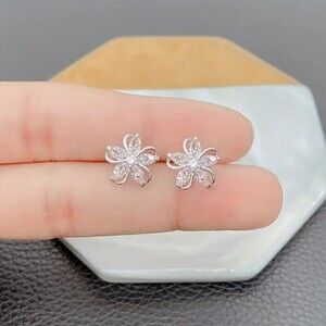 New - Exquisite Zircon Flower Design Stud Earrings